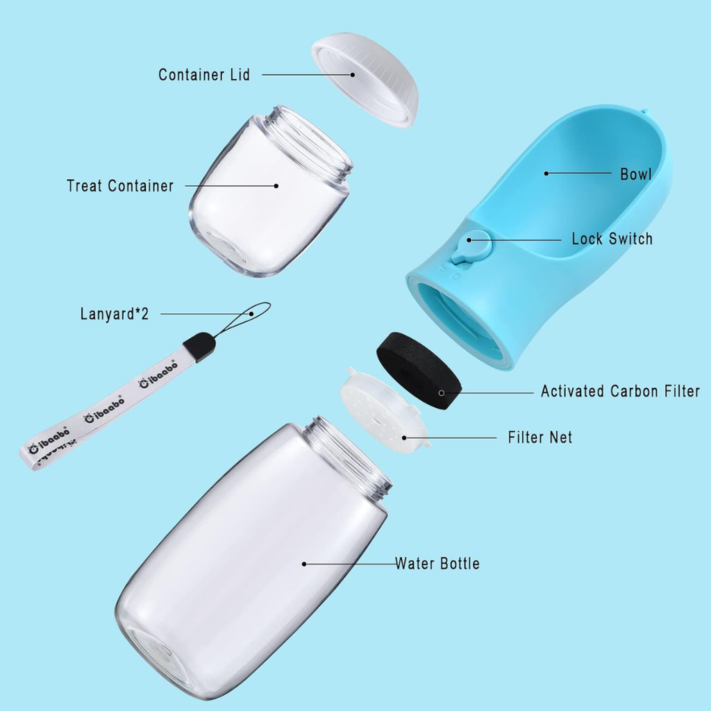 Travel Dog Water Bottle with Kibble Compartment