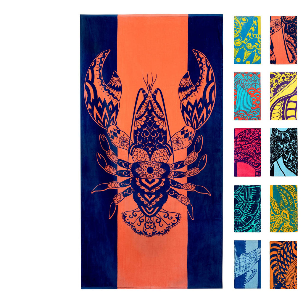 Turtle Pattern Sale Marine Life Dolphin Conch Blue Tropical Fish Beach Towel