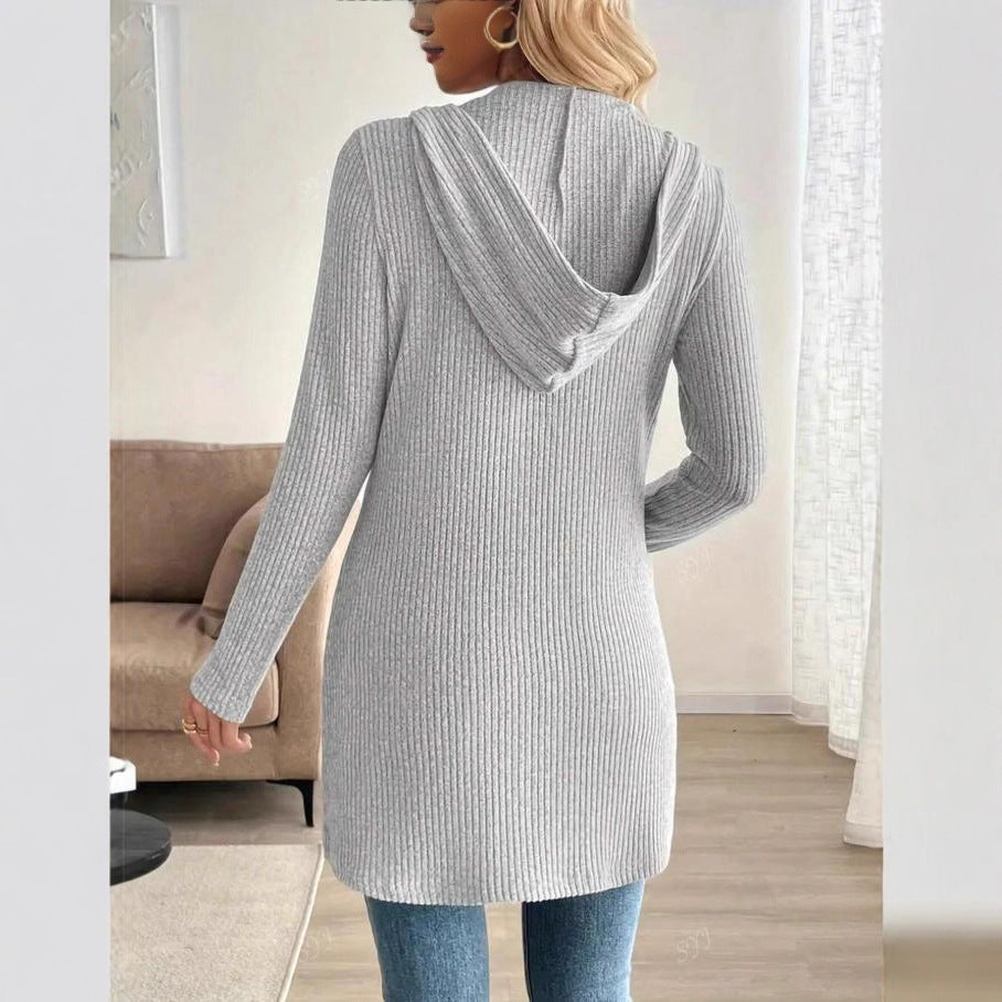 Cardigan à manches longues à fermeture zippée pour femmes