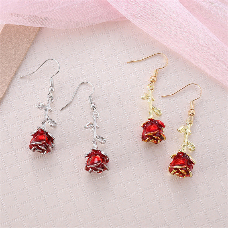 Romantique vintage européen et américain Boucles d'oreilles roses tridimensionnelles