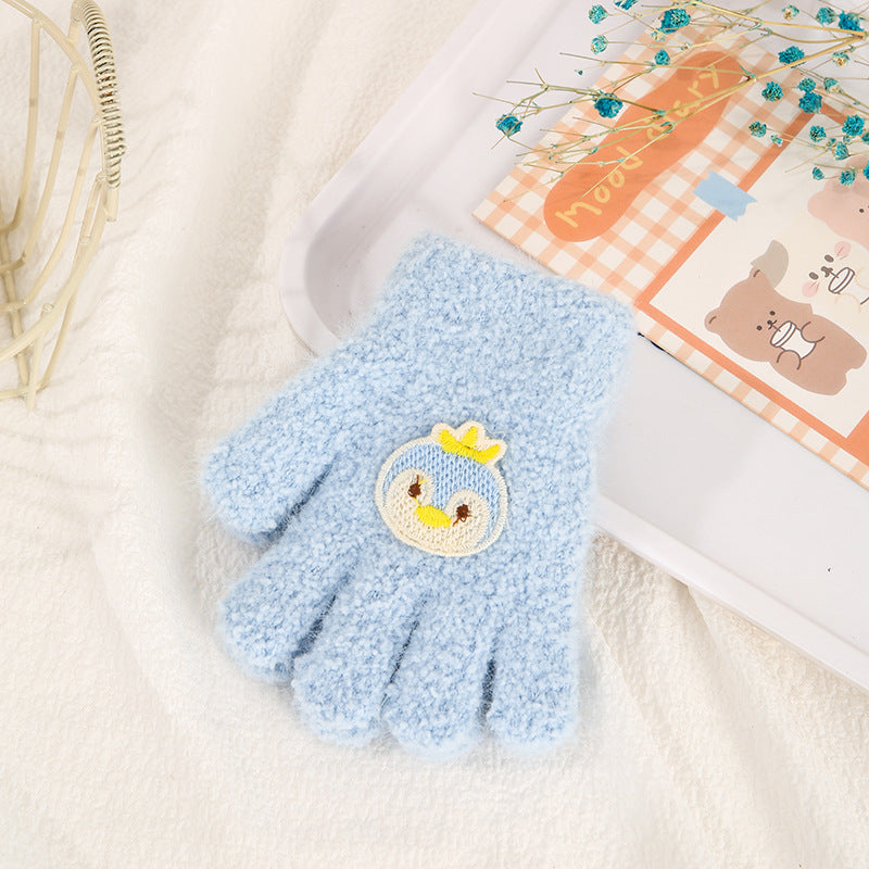 Gants pour enfants Automne et hiver chaud Fleece à l'épreuve du froid Cute Cartoon ours cinq doigts