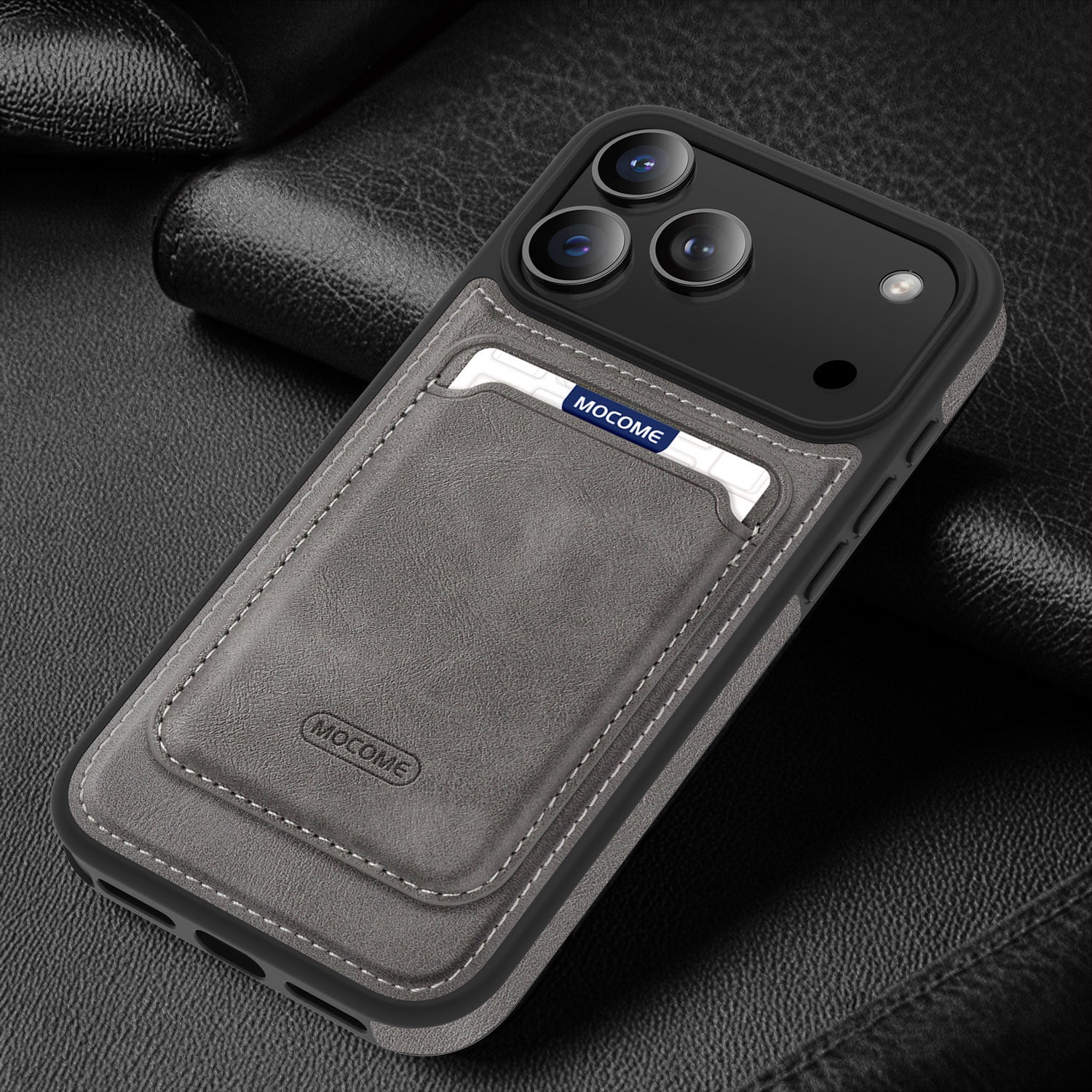 Porte-cartes magnétiques en cuir compatible avec le 17 Pro Max