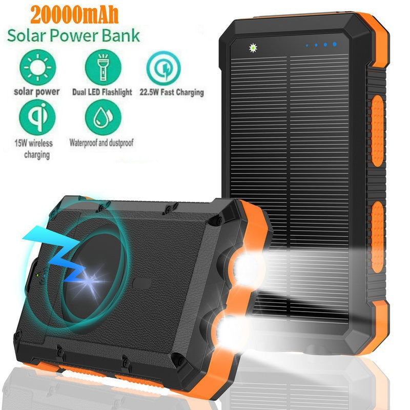 Solar Magnetic Wireless Charger Power Bank 20000 MA Éclairage extérieur étanche