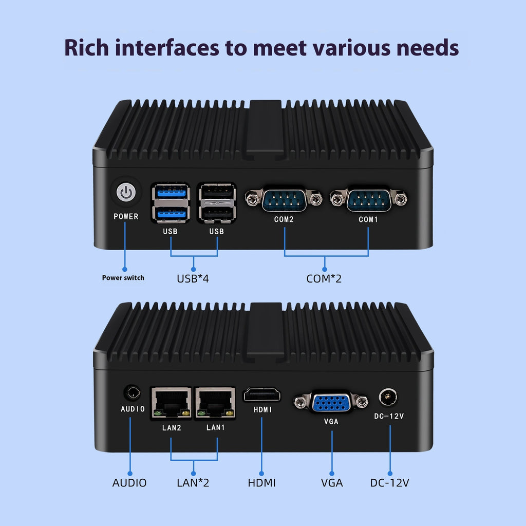 Contrôle industriel Microordinateur à double réseau Quad-core Embedded Fanless Mini-hôte
