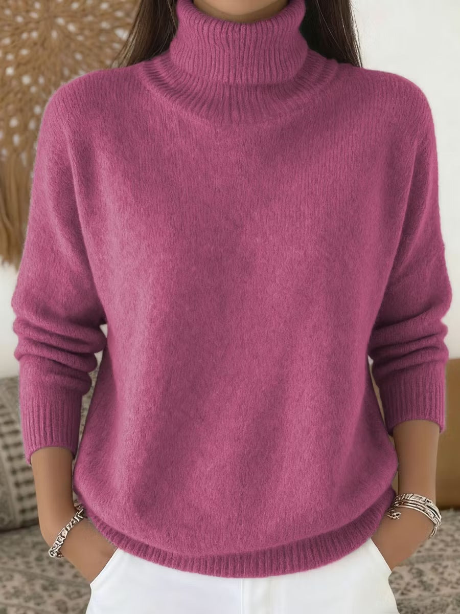 Fashion Ladies Solid Color Casual tricoté col tortue pullover