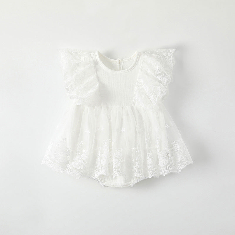 Romper de coton avec dentelle et mesh pour les petites filles