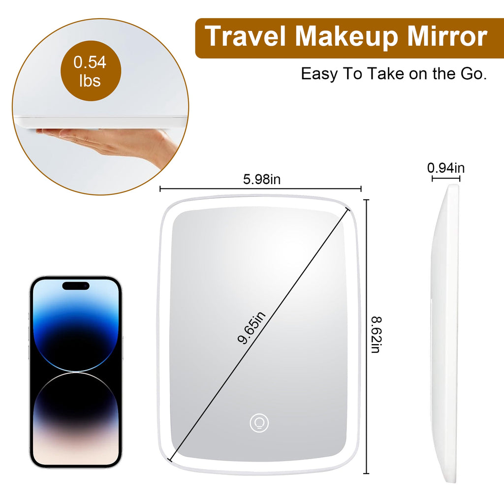 1Pc 5.98x8.62 en miroir de maquillage éclairé miroir de bureau de vanité petit miroir LED avec 3 col de lumière