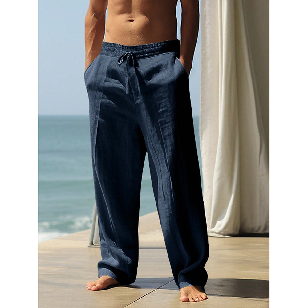 Linge de maison pour hommes Casual Loose Straight Long Pantalons Large-leg Respirant Linge de coton confortable
