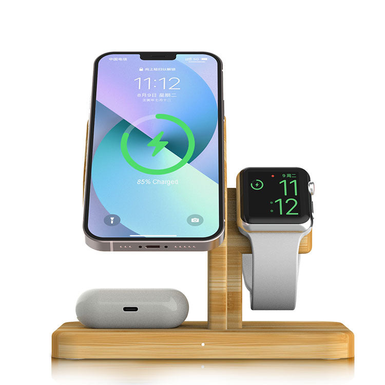 Chargeur sans fil Bamboo Porte-téléphone multifonctionnel trois en un