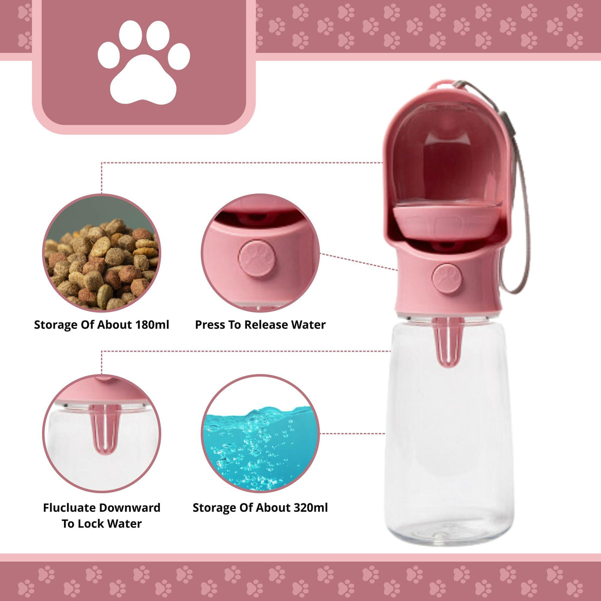 Bouteille d'eau portable pour chien de fuite avec distributeur d'eau pour animaux de voyage pour la marche et le salut