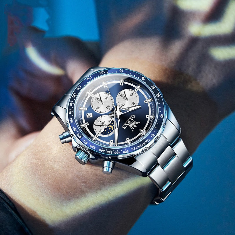 Multi-fonction sport Quartz hommes automatique montre bracelet en acier