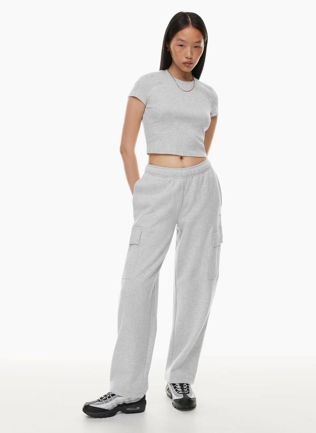 Pantalon de longueur de cheville large élastique taille haute
