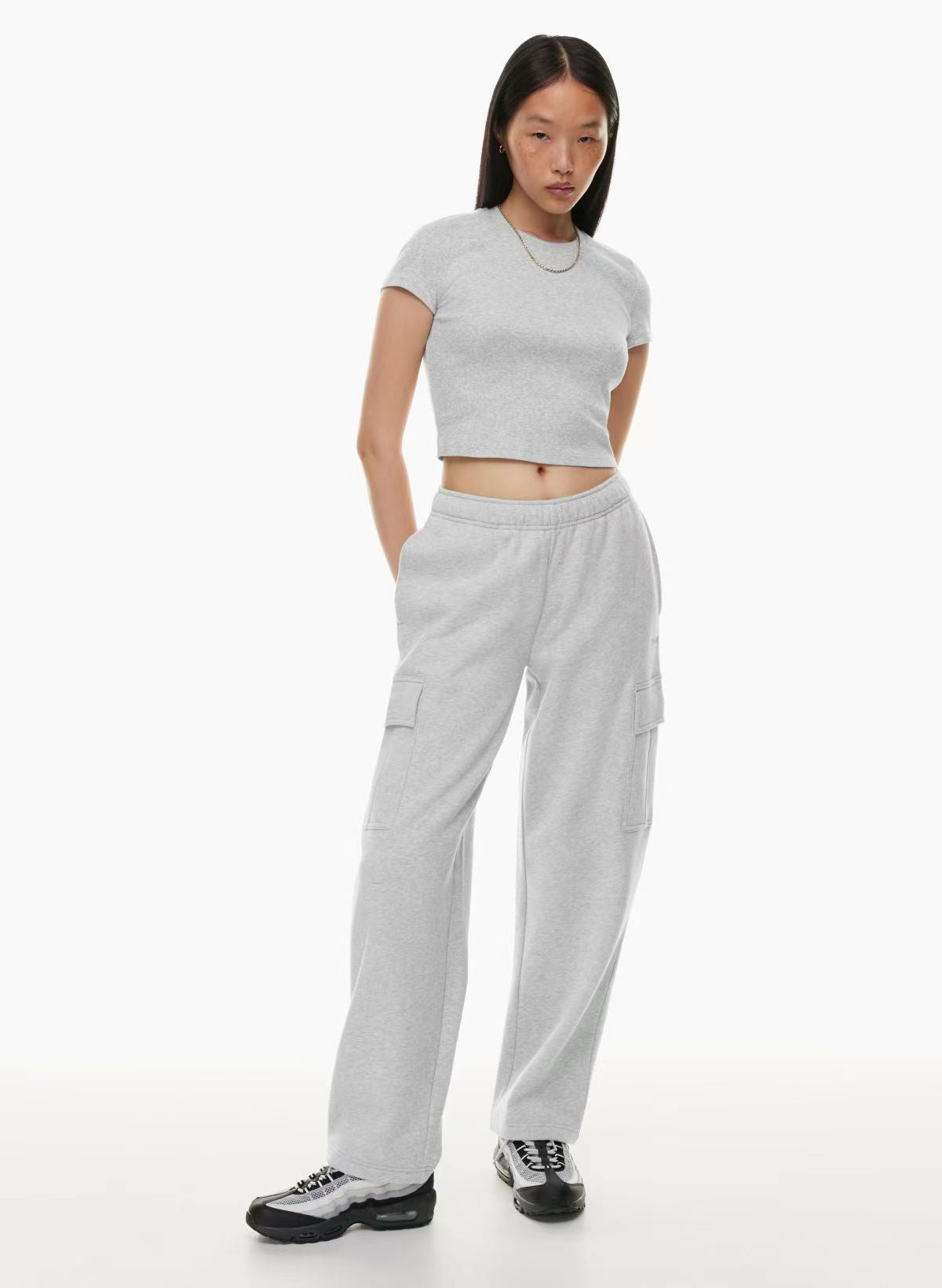 Pantalon de longueur de cheville large élastique taille haute