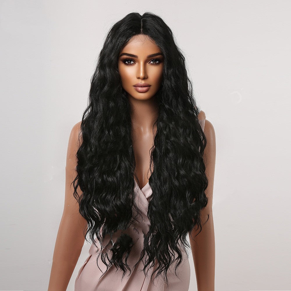 Soie domestique haute température Perruque de soie femme avec longs cheveux bouclés au milieu