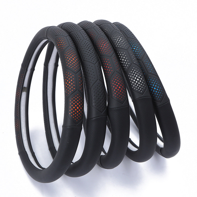 Sporty Fashion Car Steering Wheel Cover in Elastic Leather