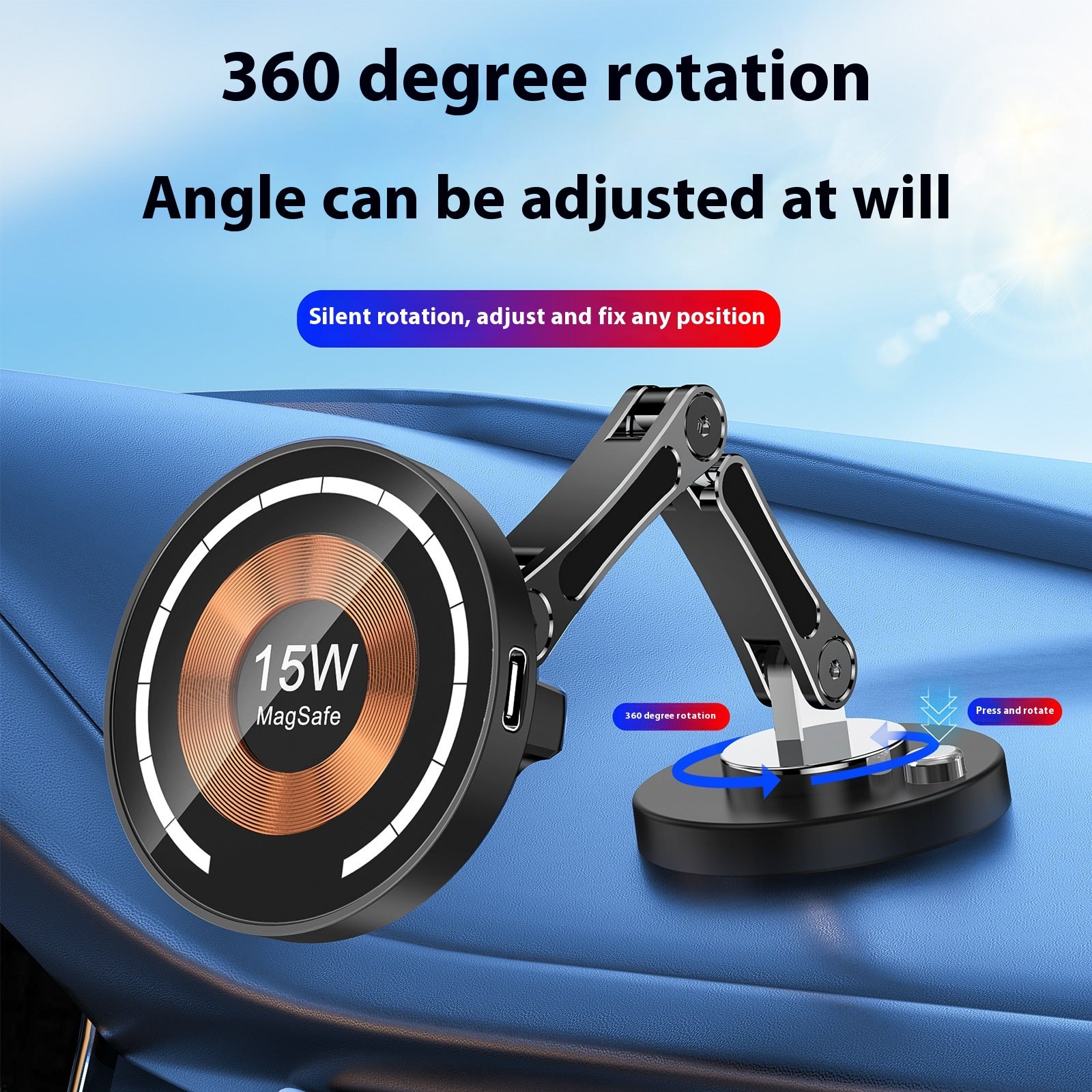 Voiture tournante 360 degrés 15W magnétique en alliage de zinc