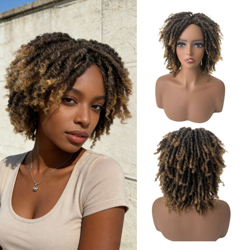 Dreadlock courte boucle pleine perruque pour les femmes haute température en soie rose Mesh bouchon