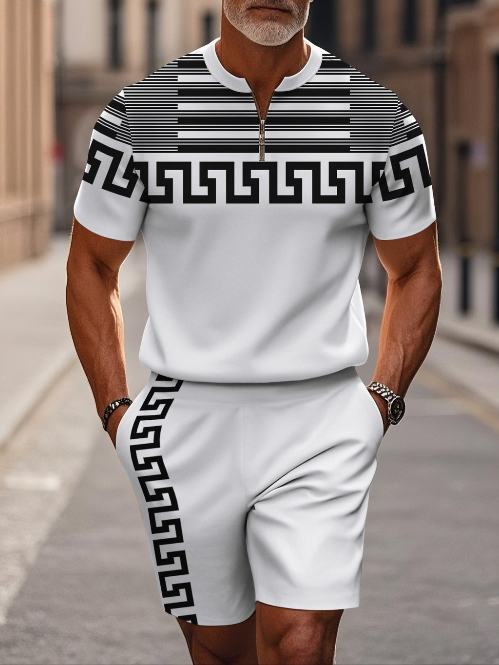 Shorts Zip en col mandarin et manches courtes pour hommes
