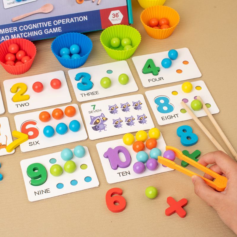 Montessori Apprentissage précoce Jeu de mathématiques Educationnel Perle-picking Set pour la reconnaissance de nombre et
