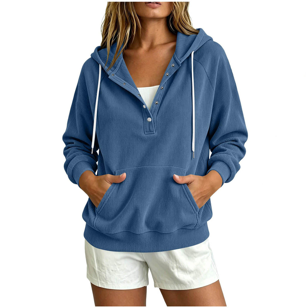 Style d'automne Sweat-shirt à capuche dressy pour femme européenne avec bouton à moitié fermé