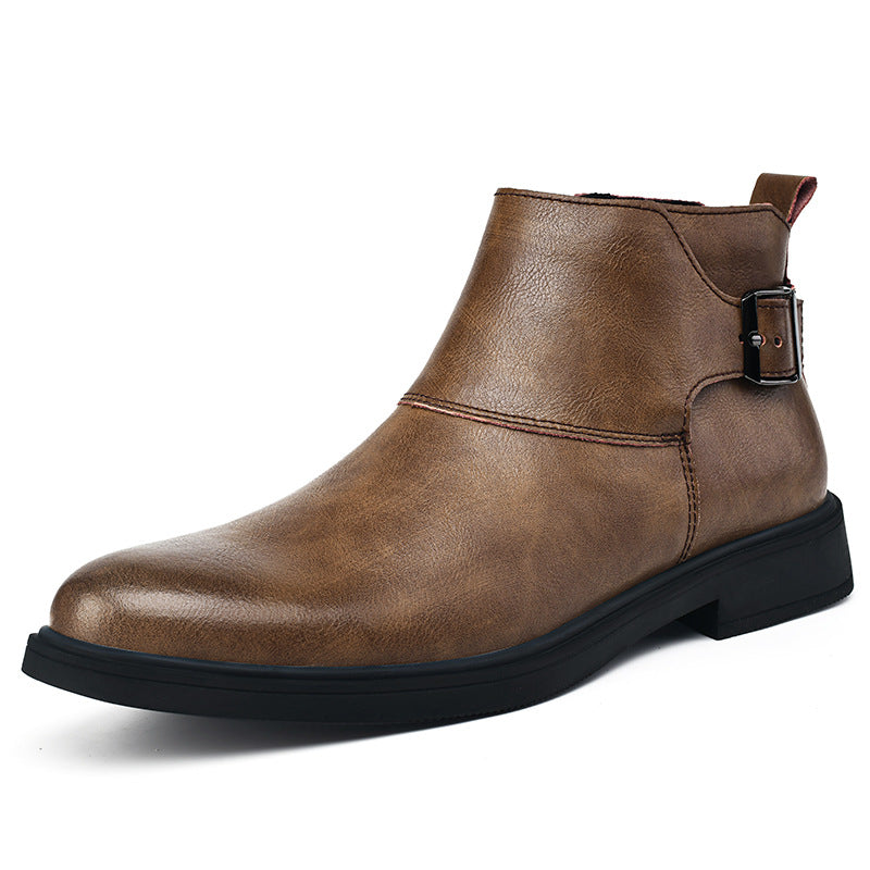 Bottes de cheville zippée en cuir de style britannique haut de gamme
