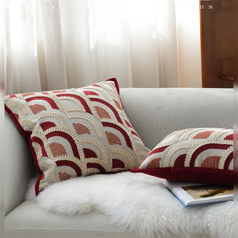 Mid-Century Wabi-Sabi Brodé rouge Jacquard Oreiller pour la maison