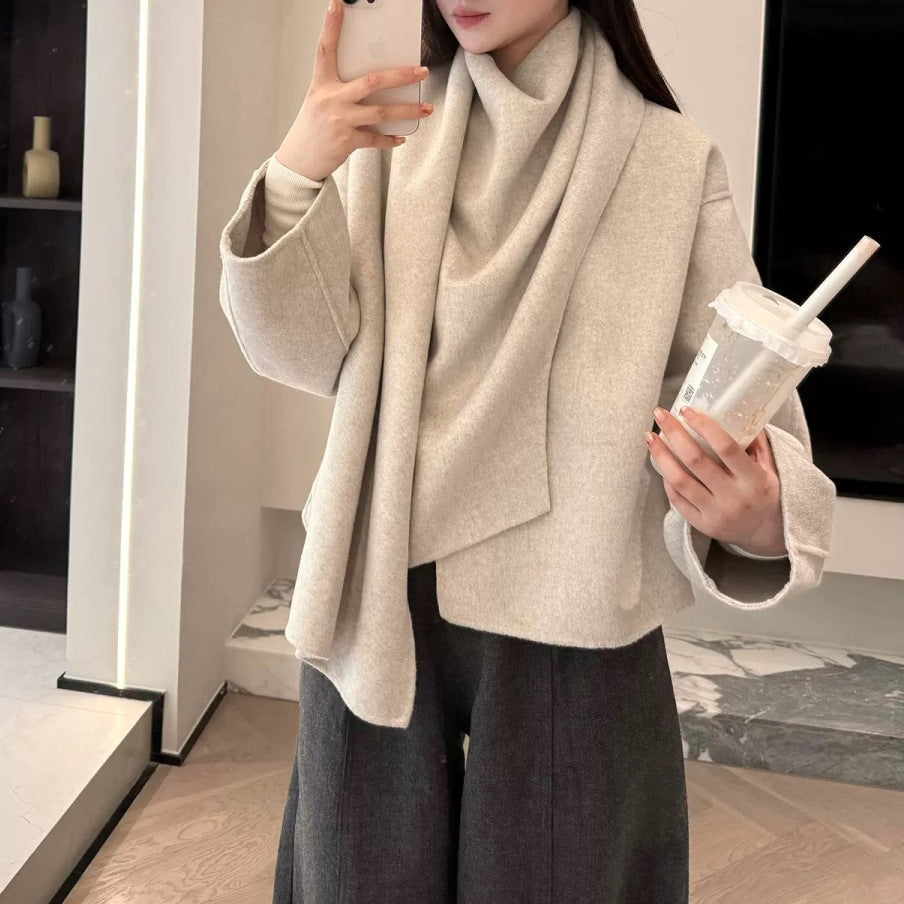Manteau à col écharpe en laine pour femmes