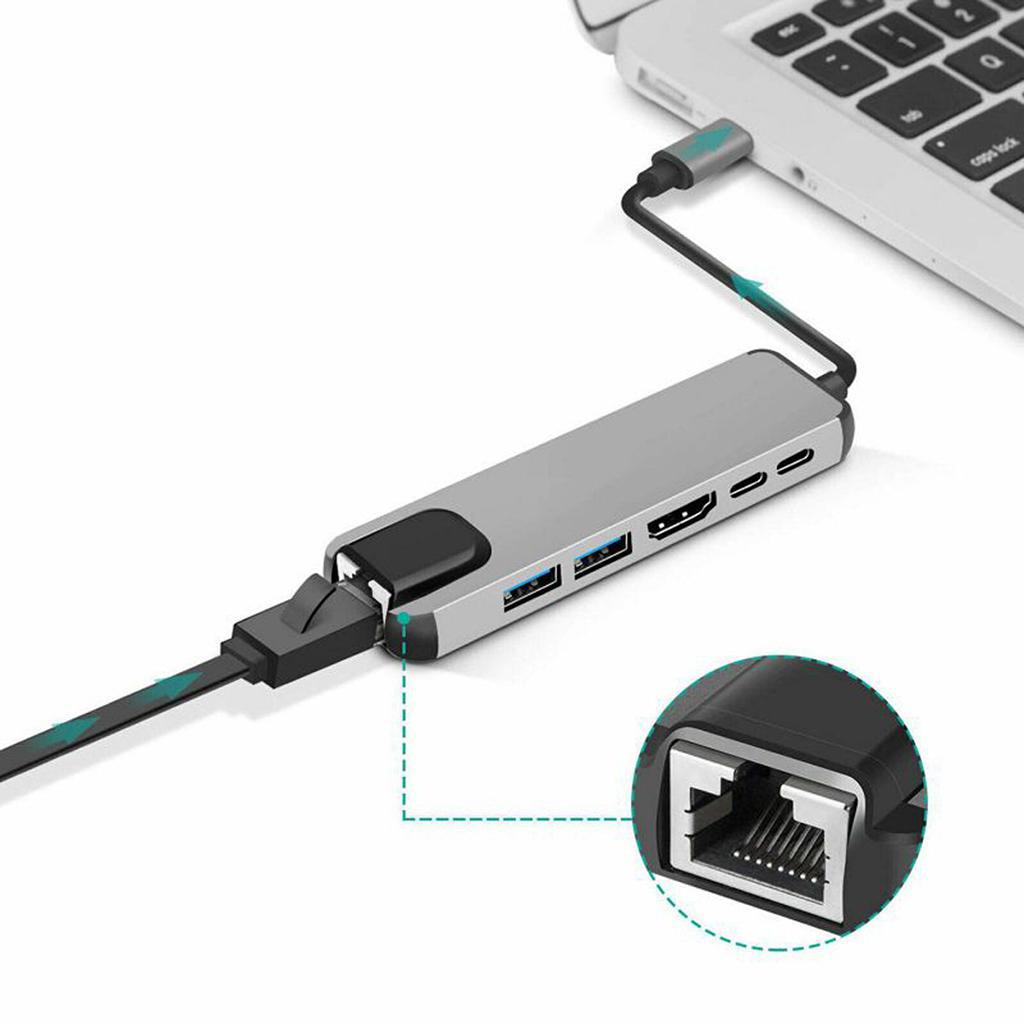 Type C to HDMI USB3.0 PD 6 En 1 HUB Hub Rj45 Adaptateur de carte réseau