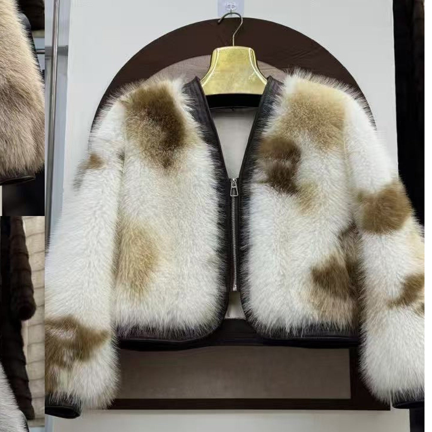 Automne d'hiver Chanel-style Couleur-Block fourrure One-Piece court manteau pour les femmes