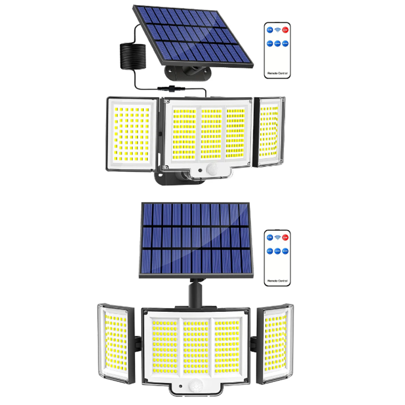 1,2 Pack Solar Lights Outdoor 348 LED Motion Sensor Lights With Remote Control 3 Head Wate