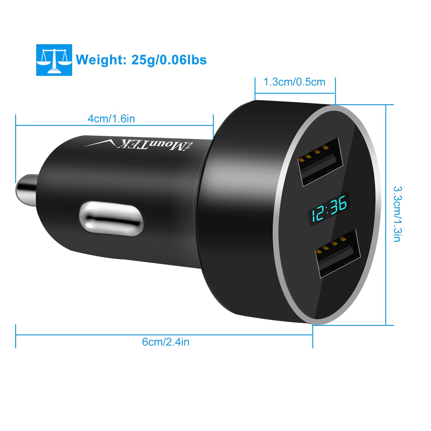 Universal 15W-3.1A Adaptateur de chargeur de voiture USB double alliage d'aluminium Adaptateur de charge rapide de voiture F