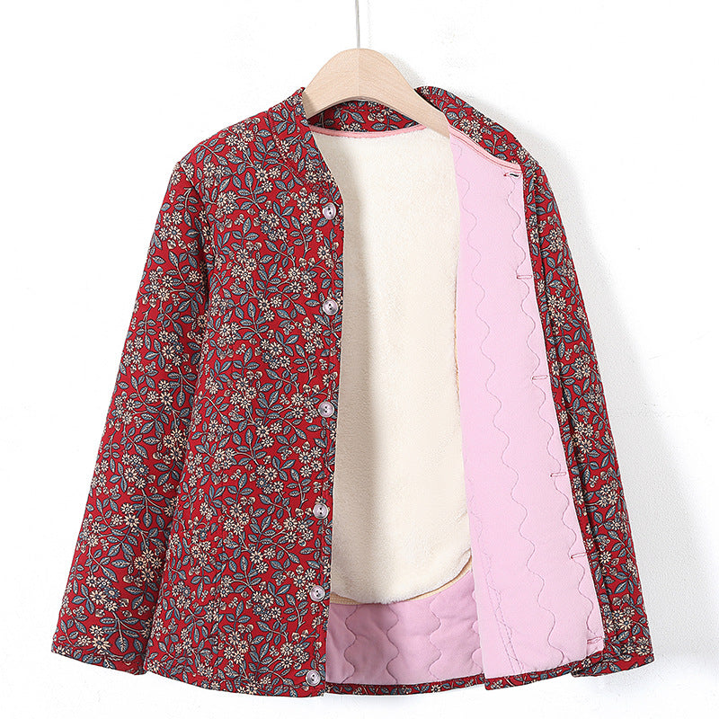 Veste en coton floral pour femmes d'âge moyen et âgées