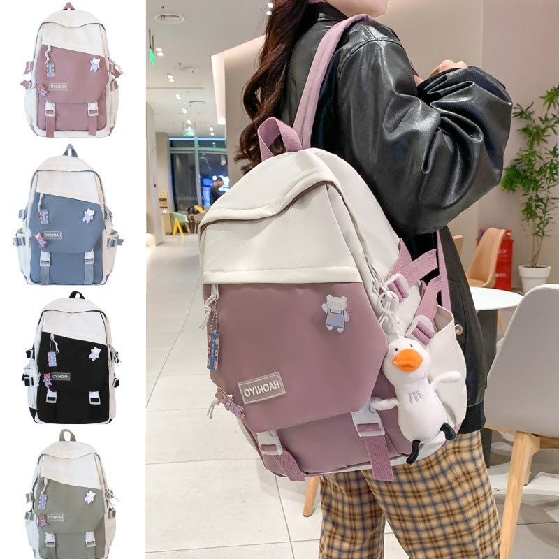 High School Student Large Capacity Color-block Backpack