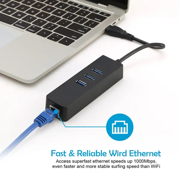 Adaptateur Ethernet 3 ports USB 3.0 Hub Gigabit Convertisseur 10/100/1000 Mbps LAN RJ45 USB filaire