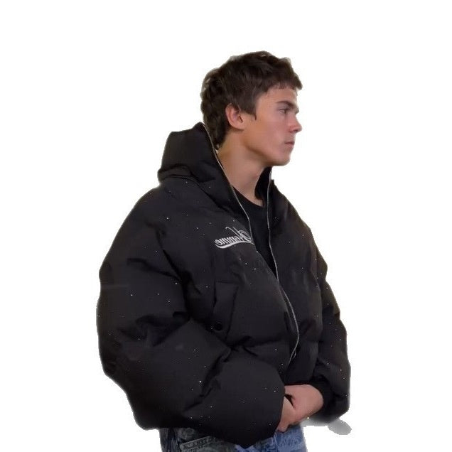 Manteau de coton épais avec fermeture éclair et transfert thermique Strass