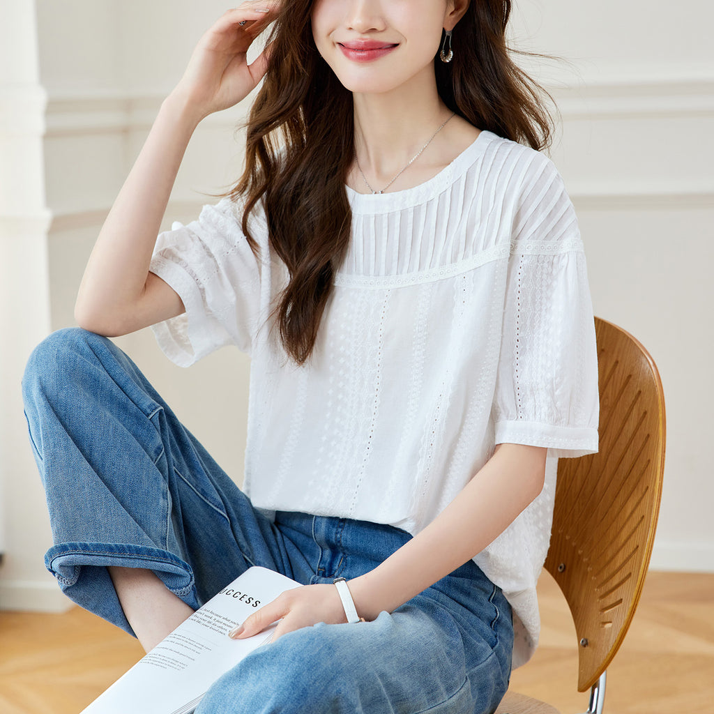 Été Pull à col rond Top Femmes Pure Coton