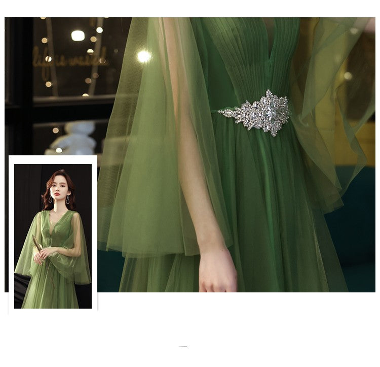 Robe de mariée verte Guzheng Art Examen Solo