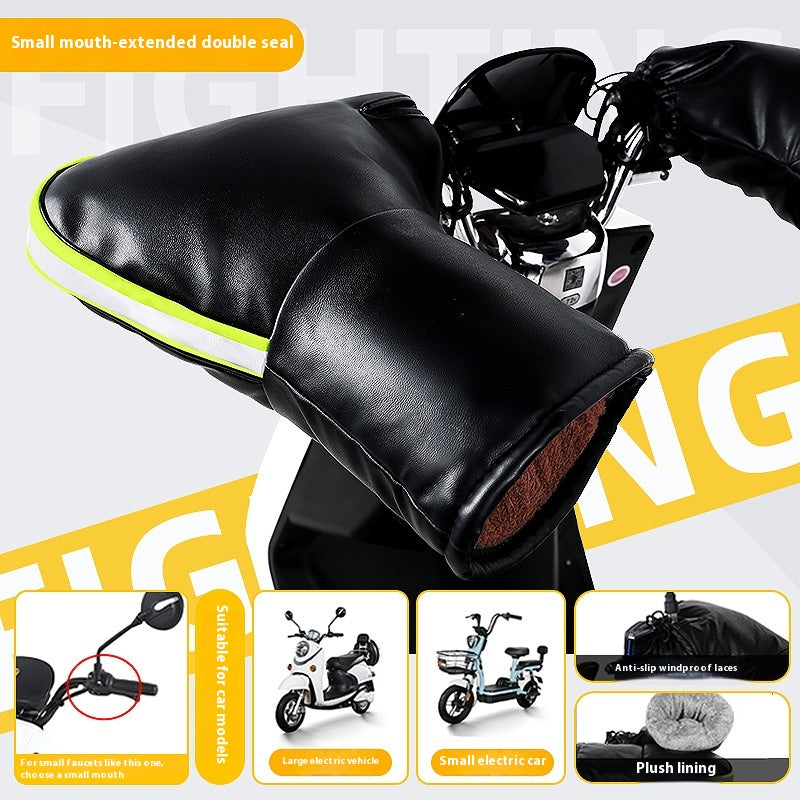Electric Motorcycle Handlebar Winter Thermal Windshield Handlebar Waterproof Fleece Lined Gloves H