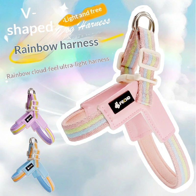 Harnais de laisse de chien respirant Set coloré Rainbow Contrast Design pour petits à moyens chiens