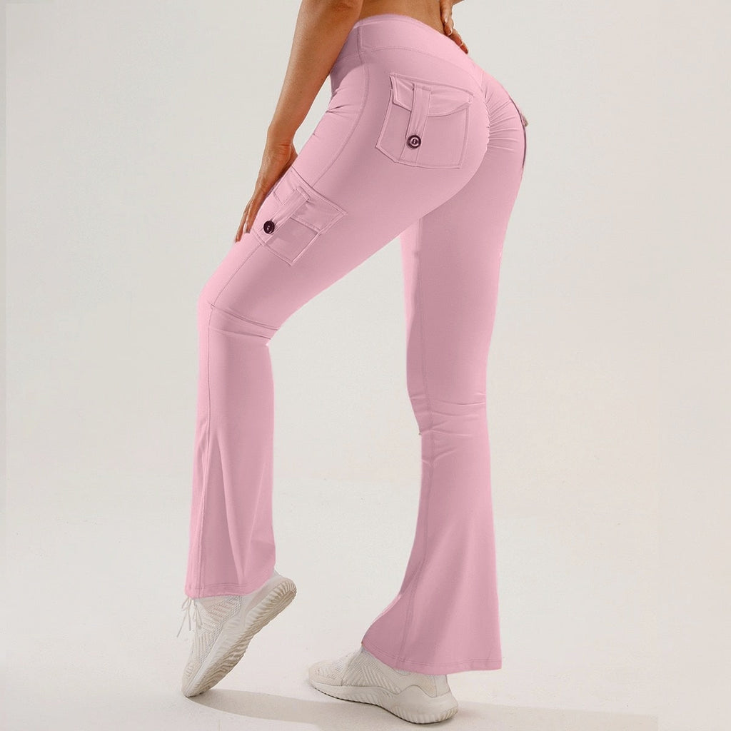 Yoga Tight-Fitting Pantalons de Yoga Sports de plein air Fitness Multi-Pocket Yoga Long Pantalons Flared P