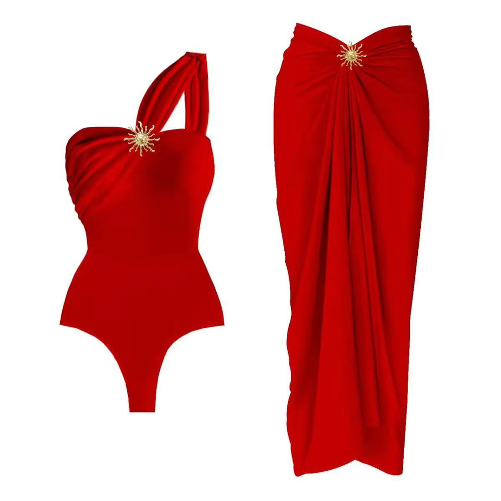 Maillot de bain Bikini One-Piece avec jupe Mesh Set de tournesol