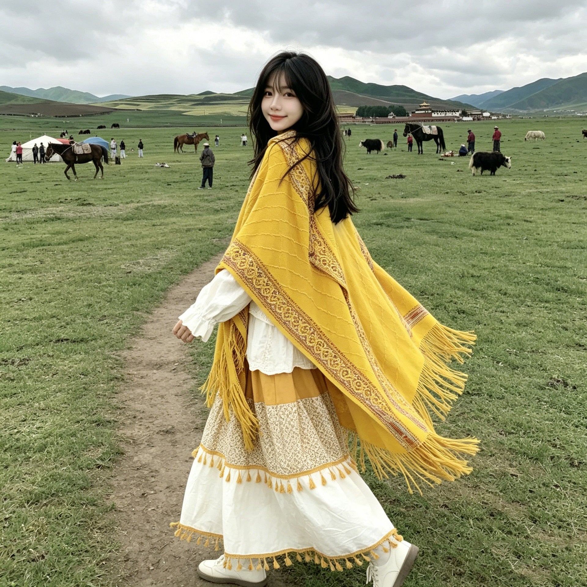 Vêtements de dessus pour femmes de style ethnique jaune
