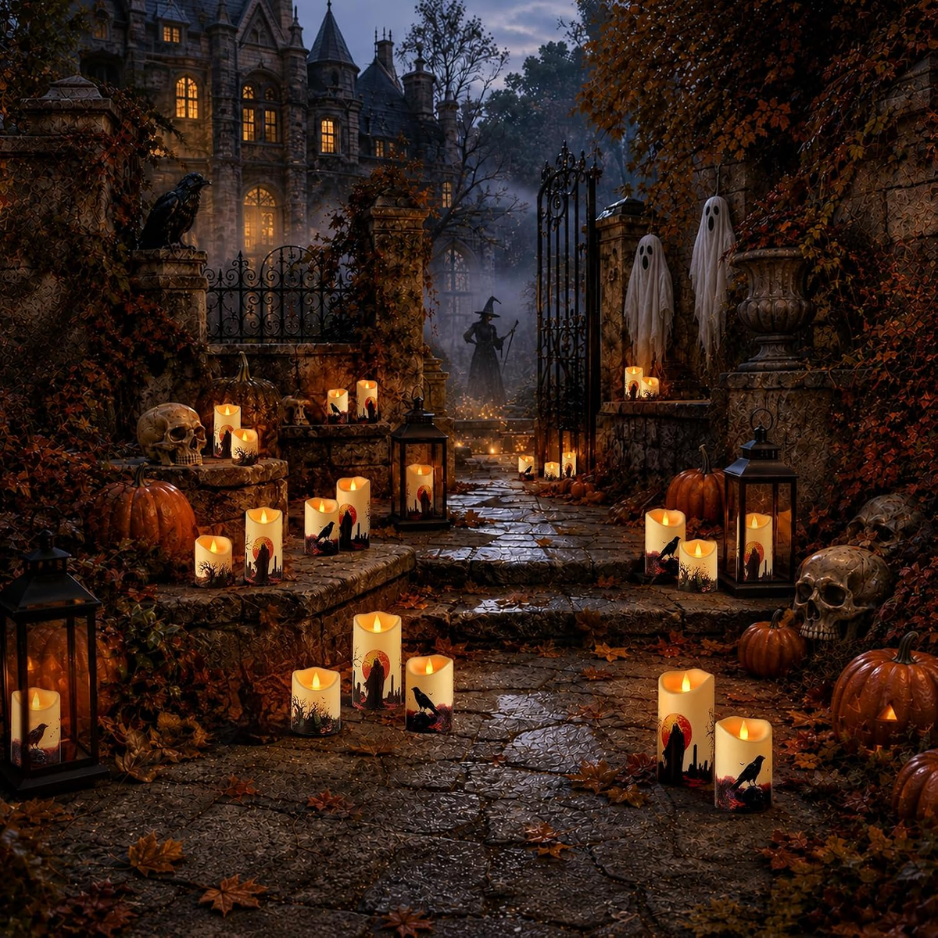 Ensemble de bougies LED sans flamme d'Halloween de 3 avec télécommande