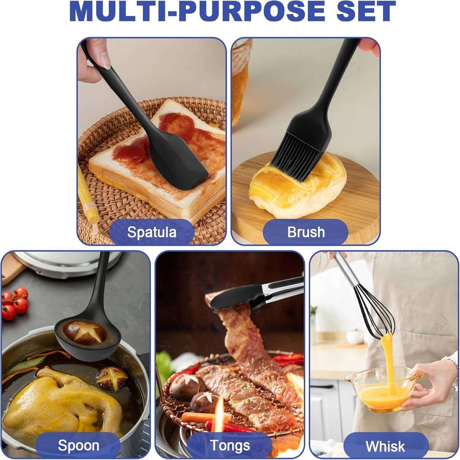 Ensemble d'ustensiles de cuisine en silicone 12 pièces - Classe alimentaire