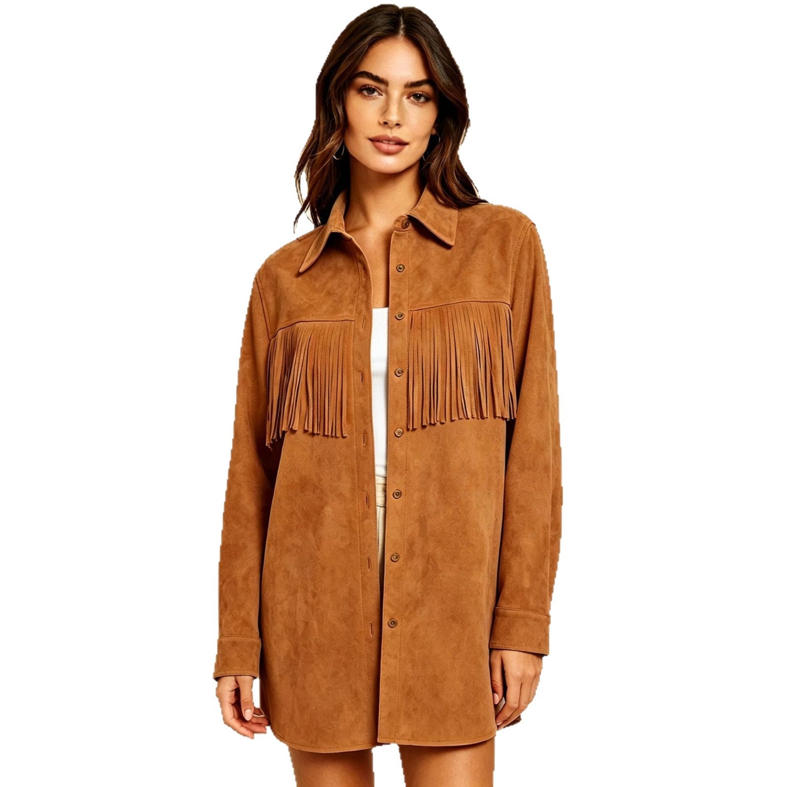 Femmes Suede Tassel Casual Shirt