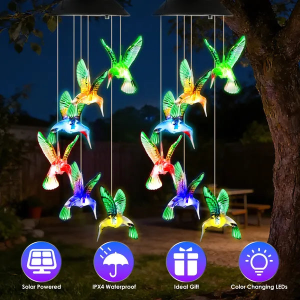 2PCS Colibri solaire vent Chimes avec changement de couleur LED lumières