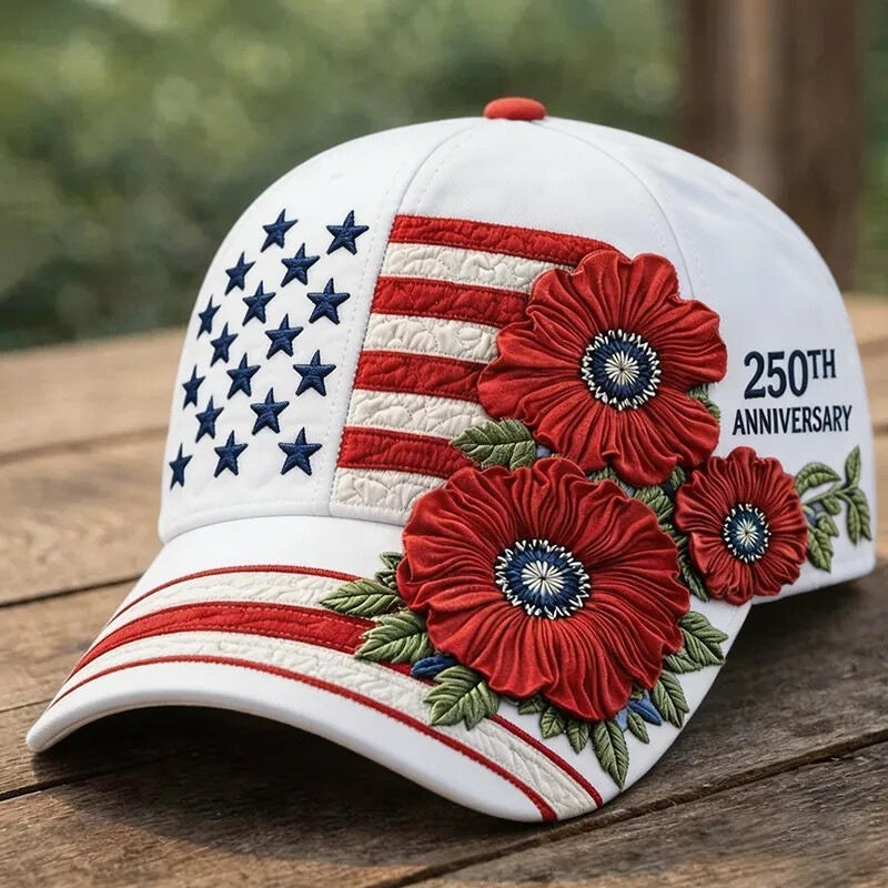 L'Amérique 250ème anniversaire Rose 3D imprimé Casquette de baseball pour les voyages quotidiens et l'indépendance