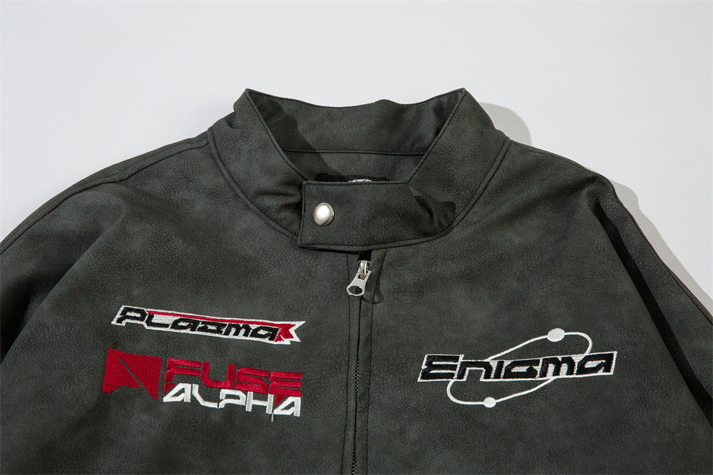 Robe de moto en cuir brodée pour hommes
