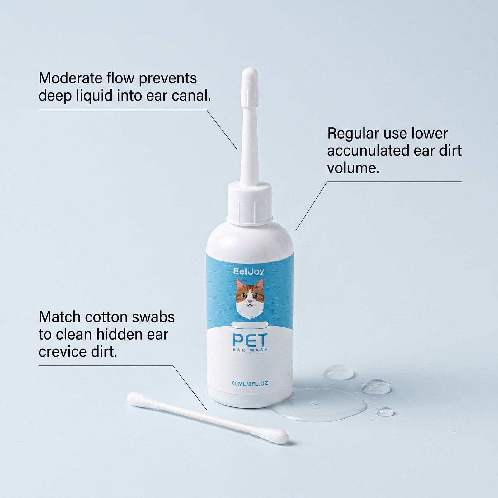 Animaux de compagnie Nettoyeur d'oreille Ingrédients doux Soins de l'oreille Dirt Odor Agent de nettoyage quotidien