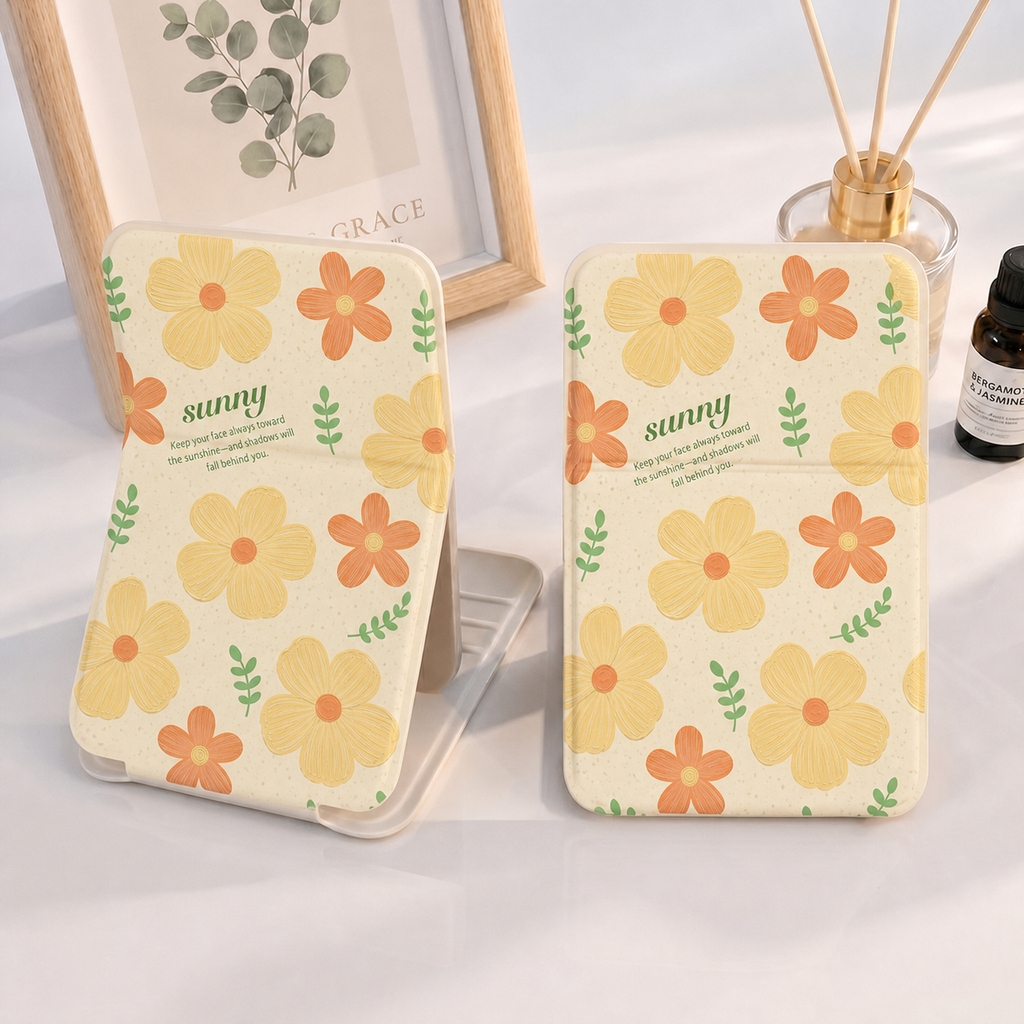 Mignon Cartoon Floral pliant miroir compact